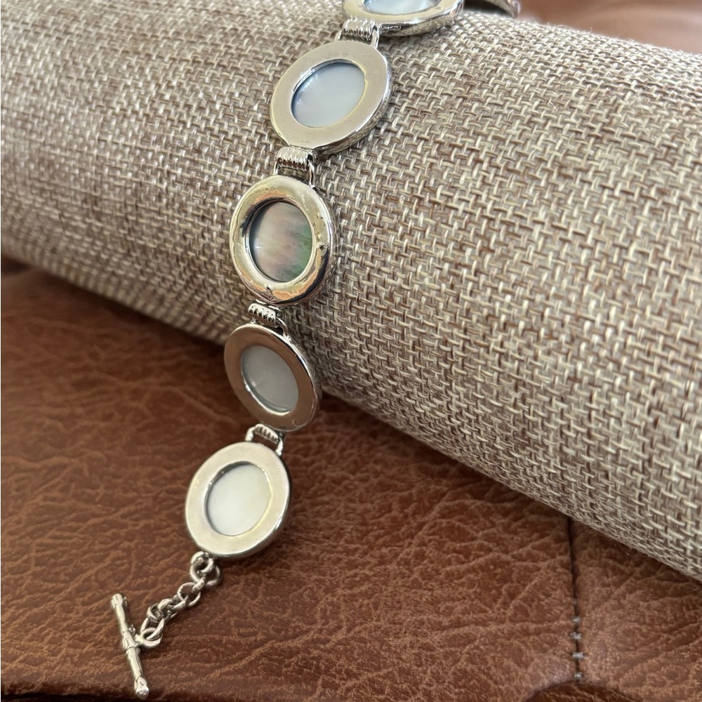 Abalone Shell Silver-Plated Round Link Bracelet - image 6